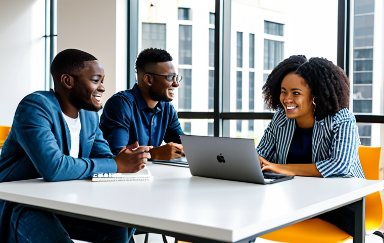 A diverse group of young Nigerian entrepreneurs, fully clothed in modest, contemporary business-casual attire, actively collaborating around a large, modern table in a vibrant co-working space in Lagos. They are using laptops, discussing ideas, and brainstorming on whiteboards, showcasing their entrepreneurial spirit. The setting is bright and spacious, with natural light filtering through large windows that offer a blurred view of the bustling city outside. The atmosphere is energetic and optimistic, highlighting innovation and technological advancement. Professional photography, high resolution, sharp focus, perfect anatomy, correct proportions, natural pose, well-formed hands, proper finger count, natural body proportions. safe for work, appropriate content, fully clothed, professional, modest, family-friendly.