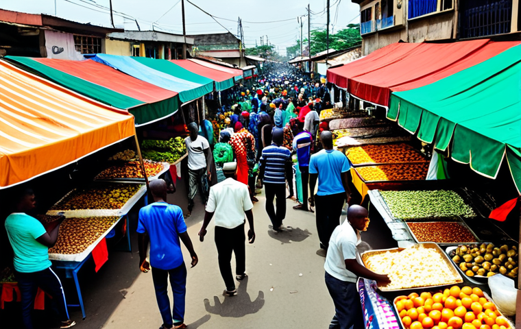 나이지리아에서 살기 좋은 지역 - **Lagos: Balogun Market Buzz**
A highly dynamic and vibrant street photography scene capturing t...