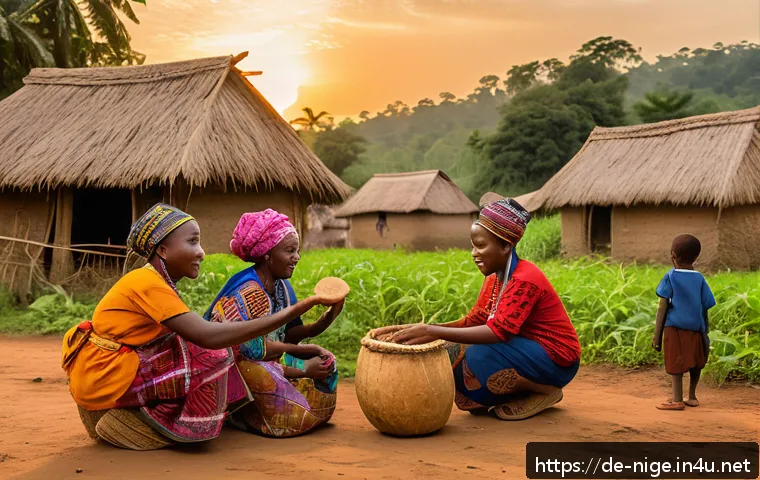 나이지리아의 전통 명절 - A vibrant Yam Festival scene in a rural Nigerian village during late summer, featuring diverse commu...